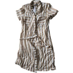 RW&Co Striped Beige and White Wrap Collared Dress Size Medium